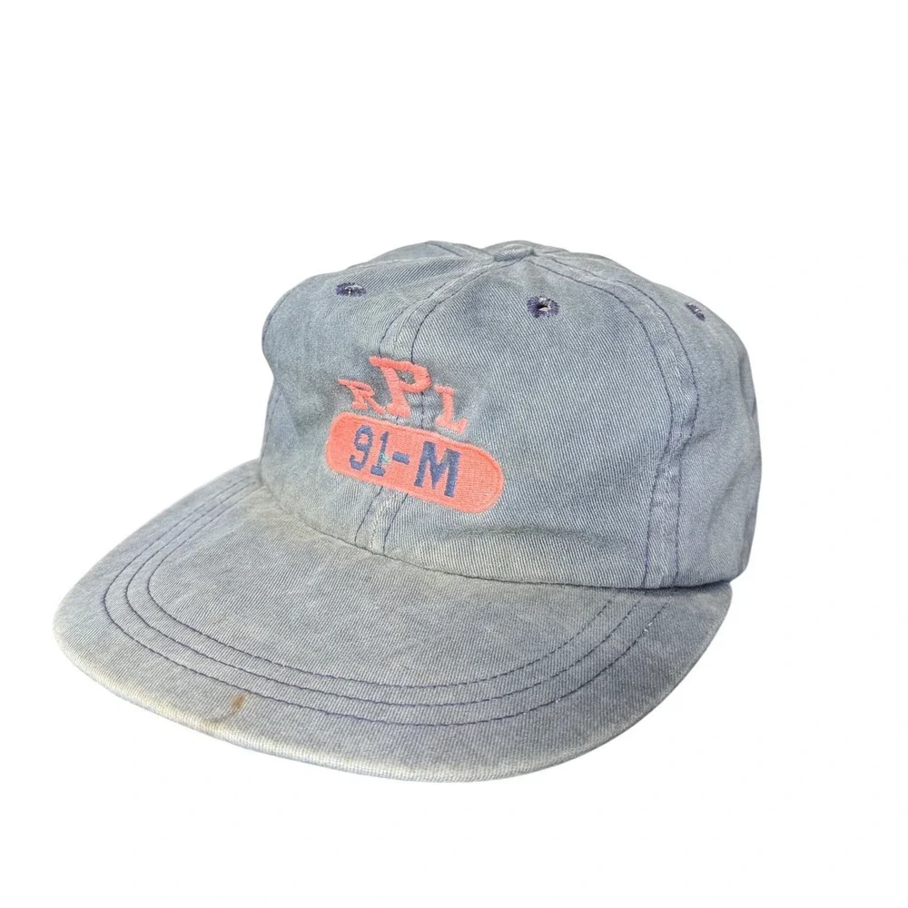 Vintage Polo Ralph Lauren RPL 91-M Hat Blue Made in USA Cotton Baseball Cap M